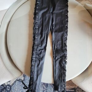 Black Faux Leather Lace-Up Pants
